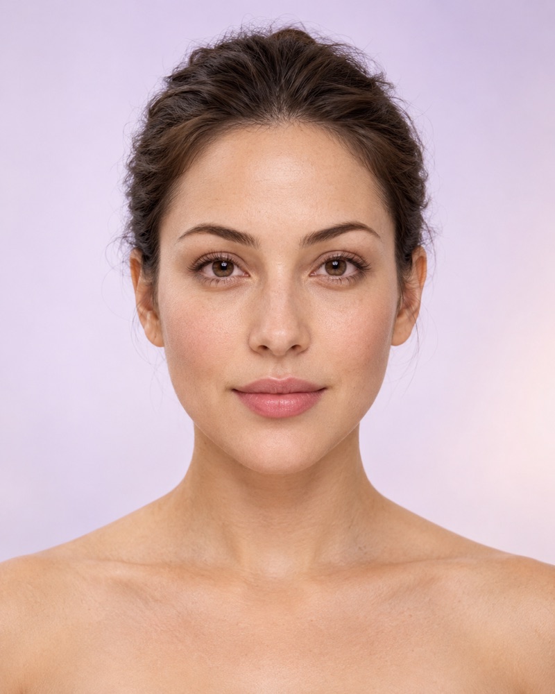 A generated front-facing portrait used to illustrate facial proportions