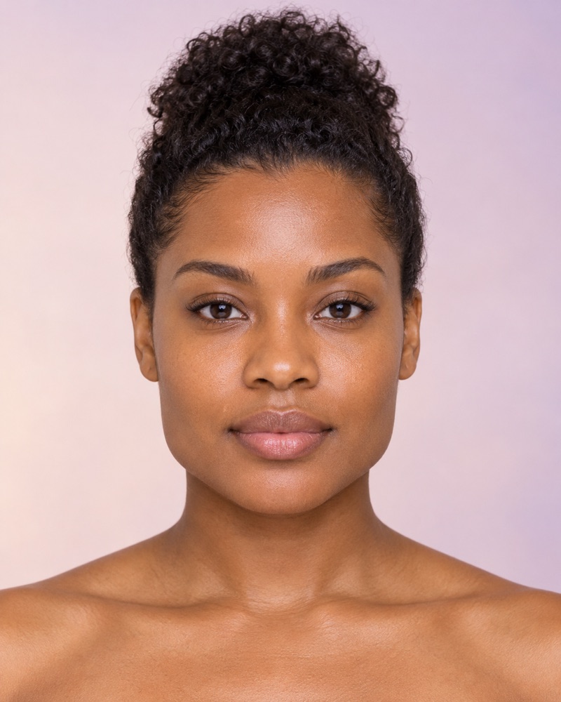 Generated front-facing portrait illustrating a square face-shape profile