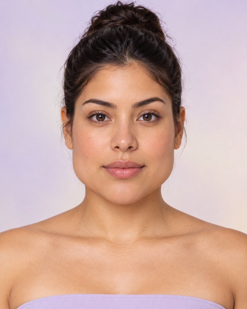 Generated front-facing portrait illustrating a triangle face-shape profile